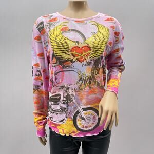 Harley-Davidson Pink and Yellow Graphic Blouse